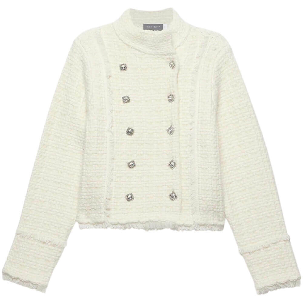 Mint Velvet Cream Cotton Blend Boucle Knit Jacket